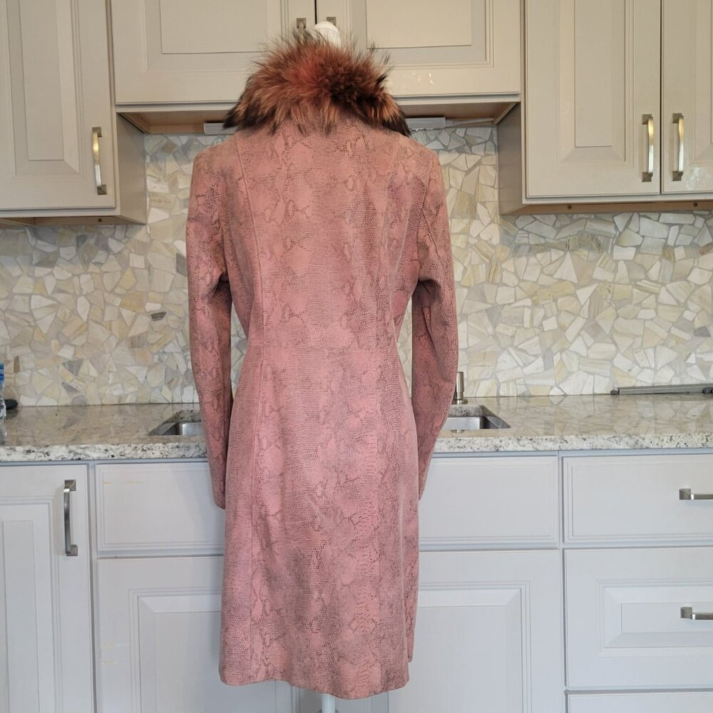 Bisou Bisou Pink Leather Coat with Attached Boa, Size Large, Vintage - Picture 4 of 11